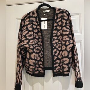 Color Block animal print open cardigan with pockets